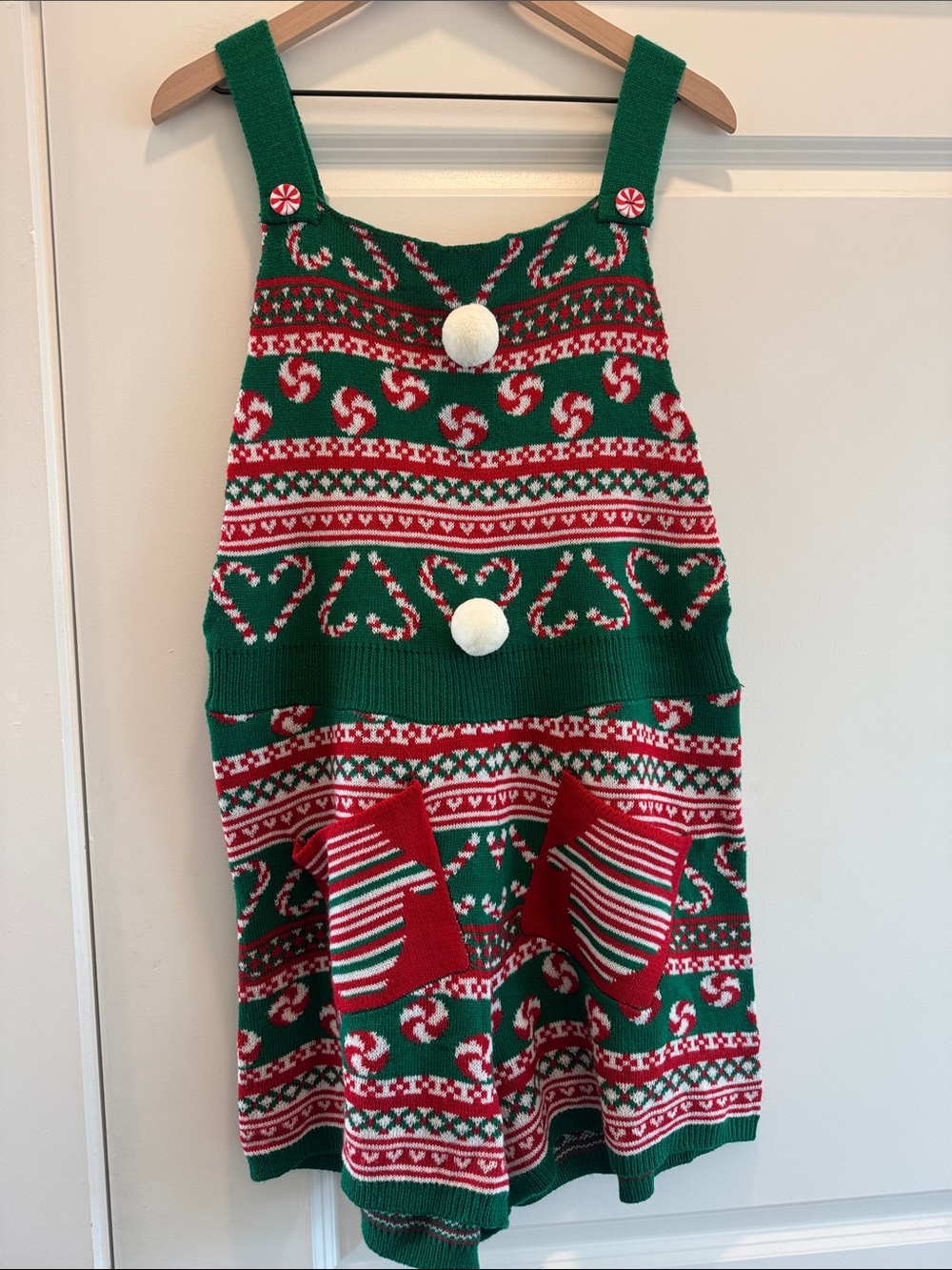 No Boundaries Green Knit Holiday Sweater Dress with Red & White Accents